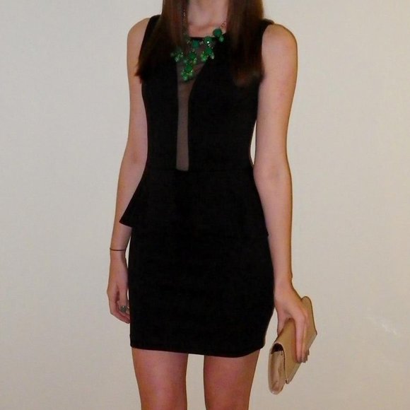 XS Sexy Black Peplum Mini Dress w/ Sheer Back - Picture 2 of 4